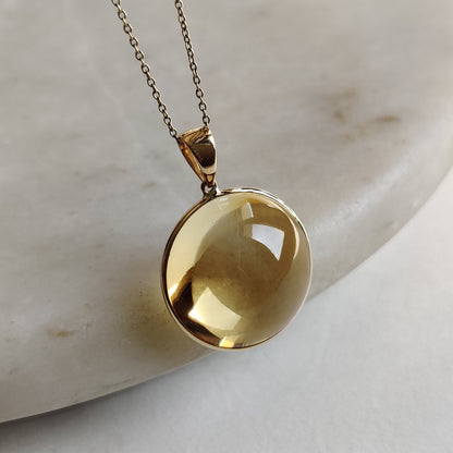 Natural Citrine Pendant, 14K Solid Yellow Gold Citrine Pendant, Round Bezel Pendant, November Birthstone, Christmas Gift, Citrine Jewelry