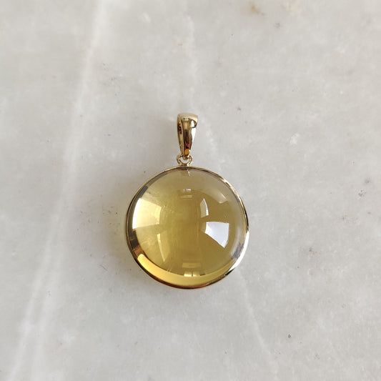 Natural Citrine Pendant, 14K Solid Yellow Gold Citrine Pendant, Round Bezel Pendant, November Birthstone, Christmas Gift, Citrine Jewelry