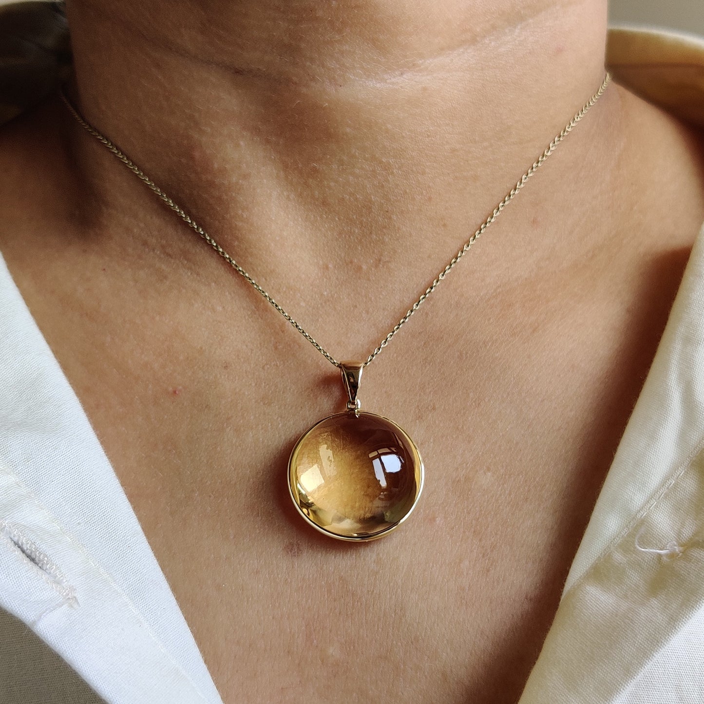 Natural Citrine Pendant, 14K Solid Yellow Gold Citrine Pendant, Round Bezel Pendant, November Birthstone, Christmas Gift, Citrine Jewelry