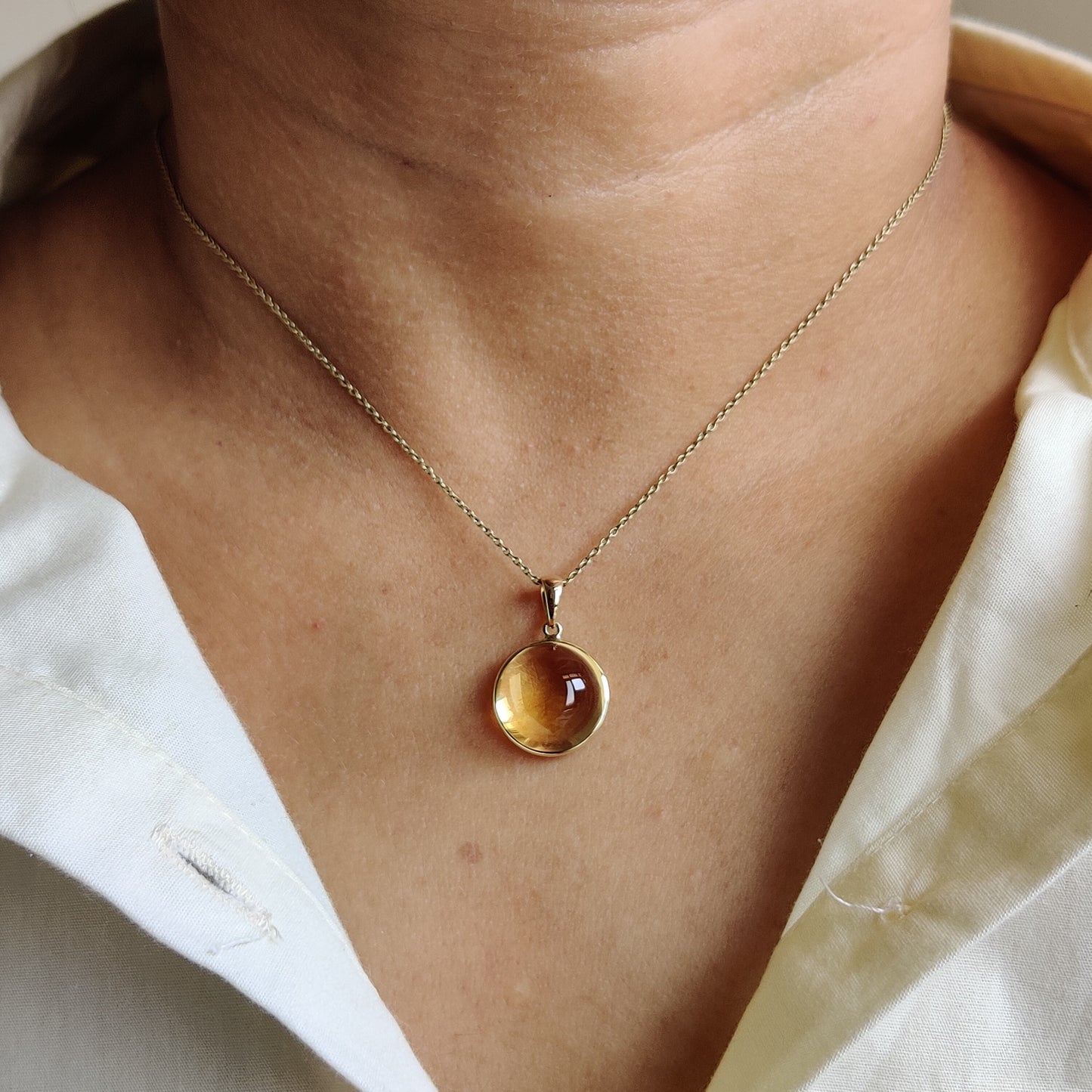 Natural Citrine Pendant, 14K Solid Gold Citrine Pendant, Round Bezel Pendant Necklace, November Birthstone, Christmas Gift, Citrine Jewelry