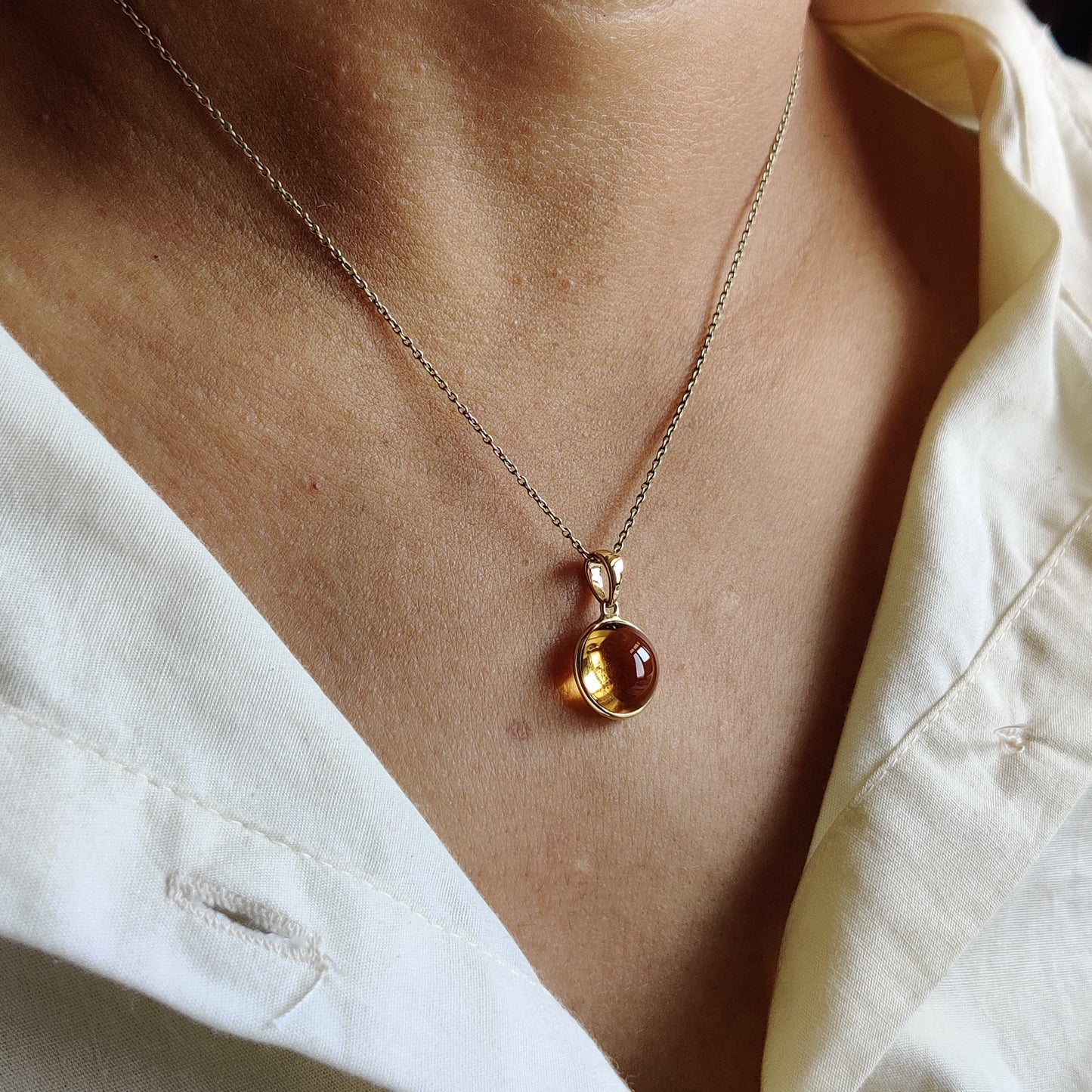 Natural Citrine Pendant, 14K Solid Gold Citrine Pendant, Citrine Round Bezel Pendant, November Birthstone, Christmas Gift, Citrine Jewelry