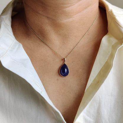 Natural Tanzanite Pendant, 14K Solid Gold Tanzanite Pendant, Yellow Gold Pear Shape Bezel Pendant, Tanzanite Jewelry, December Birthstone