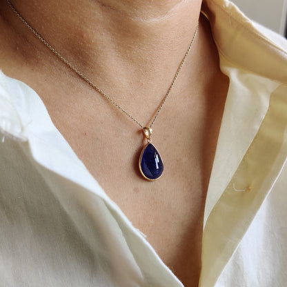 Natural Tanzanite Pendant, 14K Solid Gold Tanzanite Pendant, Yellow Gold Pear Shape Bezel Pendant, Tanzanite Jewelry, December Birthstone