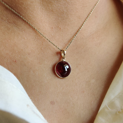 Natural Garnet Pendant, 14K Solid Gold Garnet Pendant, Solid Gold Pendant Necklace, January Birthstone, Christmas Gift, Garnet Jewelry