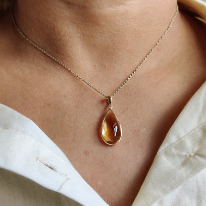 Natural Citrine Pendant, 14K Solid Gold Citrine Pendant, Solid Gold Bezel Pendant, November Birthstone, Christmas Gift, Citrine Jewelry