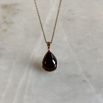 Natural Garnet Pendant, 14K Solid Gold Garnet Pendant, Solid Gold Pendant Necklace, January Birthstone, Christmas Gift, Garnet Jewelry