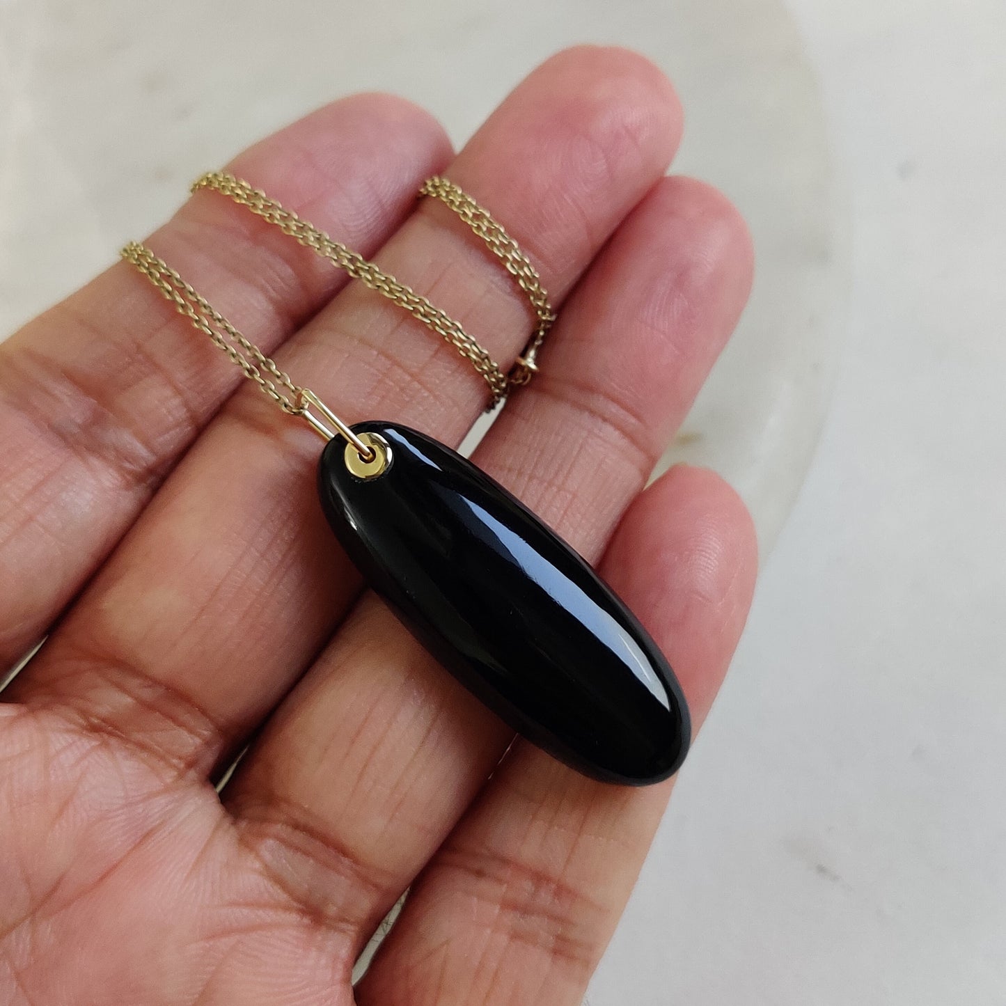 Natural Black Onyx Pendant, 14K Solid Yellow Gold Onyx Pendant, December Birthstone Pendant, Black Onyx Jewelry, Birthday Present