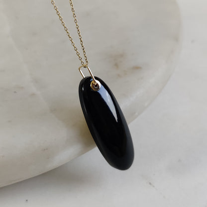 Natural Black Onyx Pendant, 14K Solid Yellow Gold Onyx Pendant, December Birthstone Pendant, Black Onyx Jewelry, Birthday Present