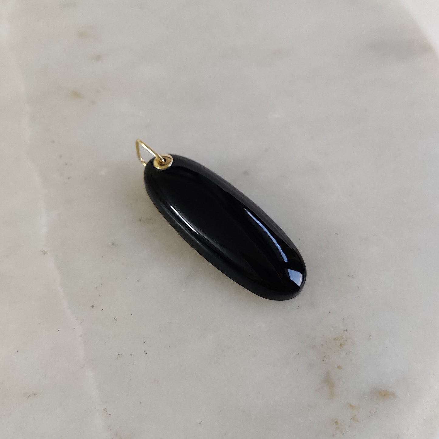 Natural Black Onyx Pendant, 14K Solid Yellow Gold Onyx Pendant, December Birthstone Pendant, Black Onyx Jewelry, Birthday Present