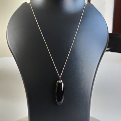 Natural Black Onyx Pendant, 14K Solid Yellow Gold Onyx Pendant, December Birthstone Pendant, Black Onyx Jewelry, Birthday Present