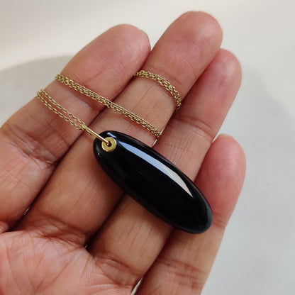 Natural Black Onyx Pendant, 14K Solid Yellow Gold Black Onyx Pendant, December Birthstone Pendant, Christmas Present, Onyx Jewelry