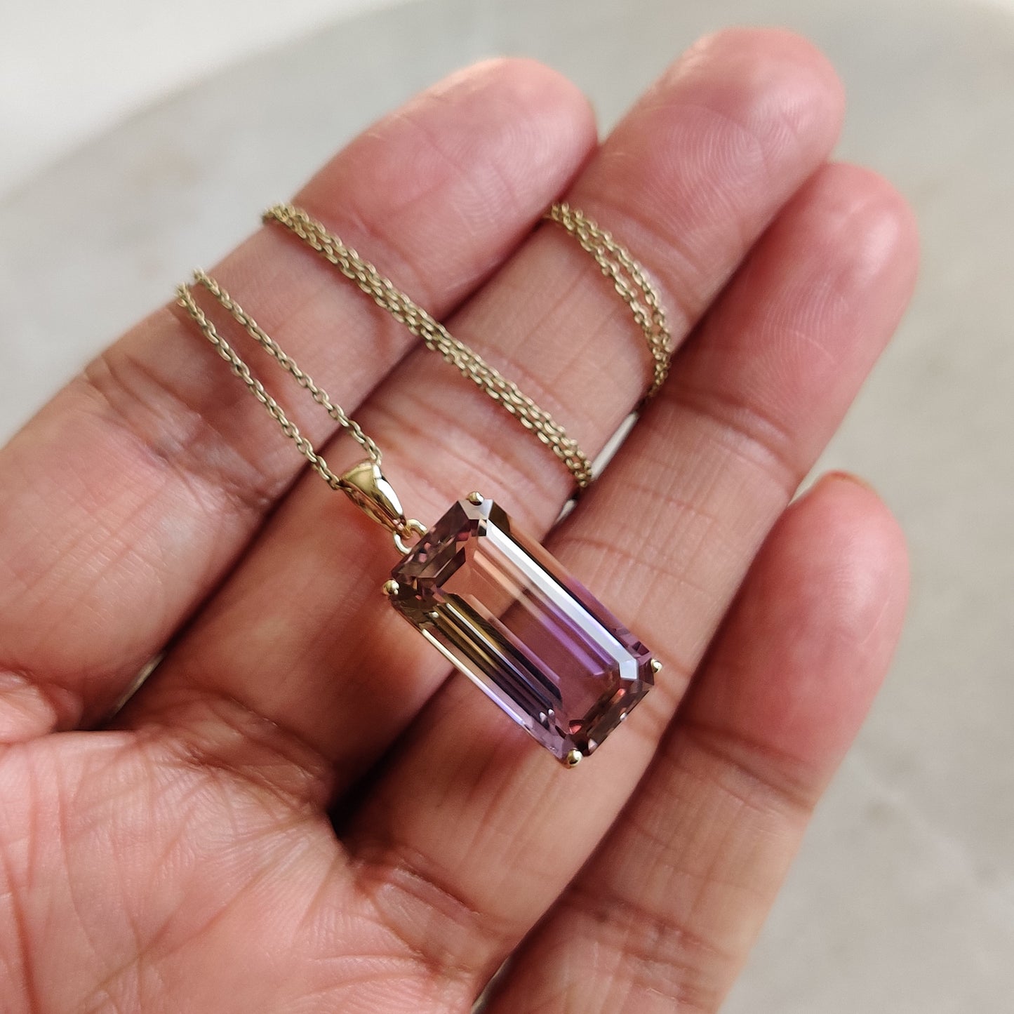 Natural Ametrine Pendant, 14K Solid Yellow Gold Ametrine Pendant, Amethyst & Citrine Pendant, February Birthstone Pendent, Christmas Present