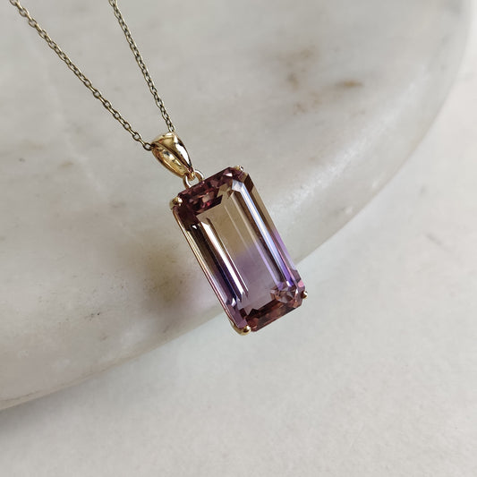 Natural Ametrine Pendant, 14K Solid Yellow Gold Ametrine Pendant, Amethyst & Citrine Pendant, February Birthstone Pendent, Christmas Present