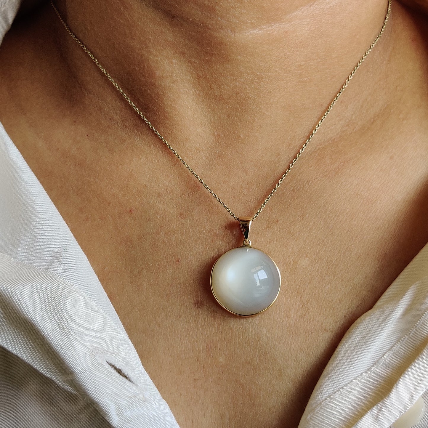 Natural White Moonstone Pendant, 14K Solid Yellow Gold Moonstone Pendant, June Birthstone, Christmas Gift, Bezel Pendant, Moonstone Jewelry