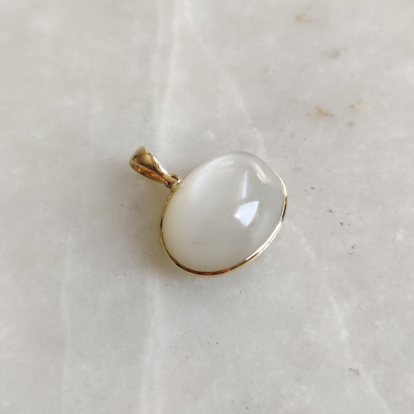 Natural White Moonstone Pendant, 14K Solid Yellow Gold White Moonstone Pendant, June Birthstone, Valentine Gift, White Moonstone Jewelry