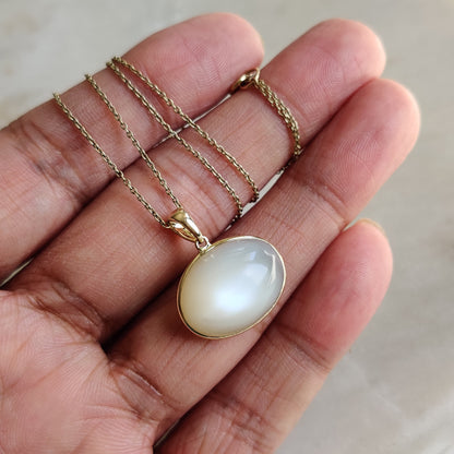 Natural White Moonstone Pendant, 14K Solid Yellow Gold White Moonstone Pendant, June Birthstone, Valentine Gift, White Moonstone Jewelry