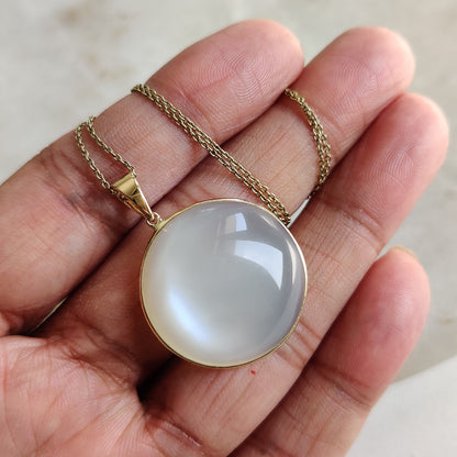 Natural White Moonstone Pendant, 14K Solid Yellow Gold White Moonstone Pendant, June Birthstone, Valentine Gift, White Moonstone Jewelry