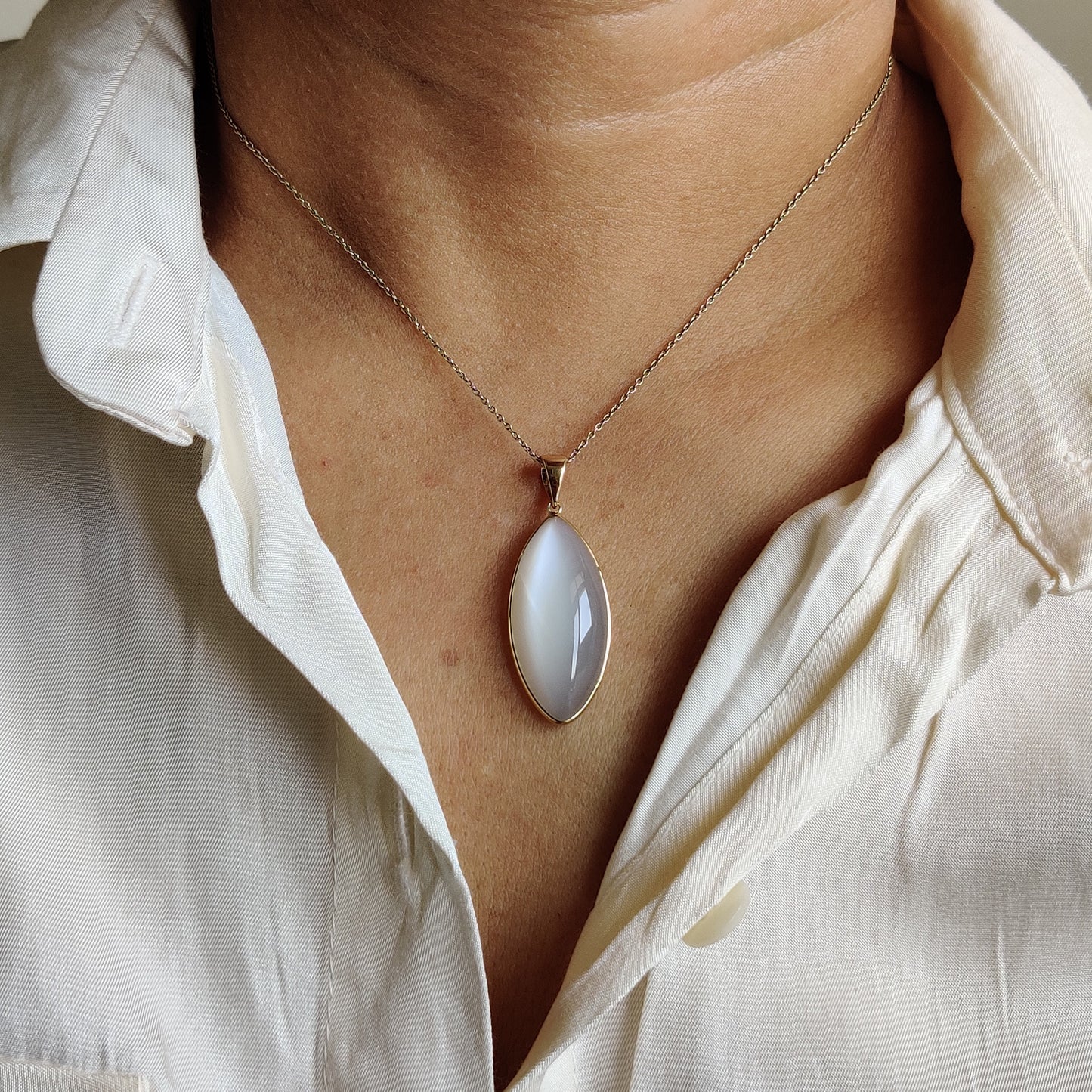 Natural White Moonstone Pendant, 14K Solid Yellow Gold White Moonstone Pendant, June Birthstone, Anniversary Gift, White Moonstone Jewelry