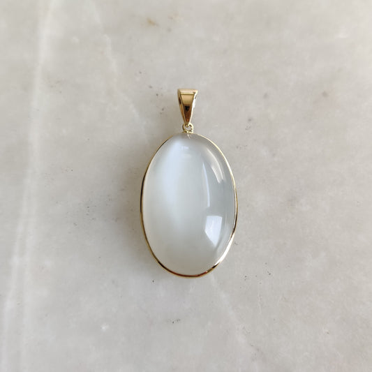 Natural White Moonstone Pendant, 14K Solid Yellow Gold White Moonstone Pendant, June Birthstone, Christmas Gift, White Moonstone Jewelry