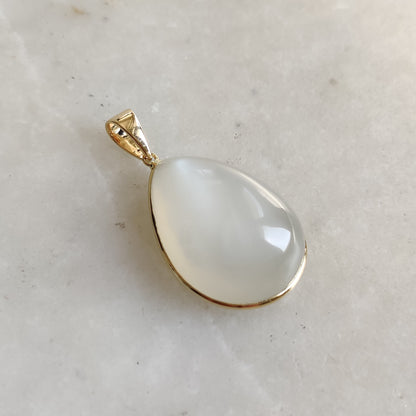 Natural White Moonstone Pendant, 14K Solid Yellow Gold Moonstone Pendant, Solid Gold Pendant Necklace, June Birthstone, Christmas Gift