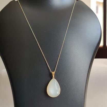 Natural White Moonstone Pendant, 14K Solid Yellow Gold Moonstone Pendant, Solid Gold Pendant Necklace, June Birthstone, Christmas Gift