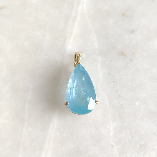 Natural Aquamarine Pendant, 14K Solid Yellow Gold Aquamarine Pendant, March Birthstone, Prong Pendent, Aquamarine Jewelry, Christmas Present