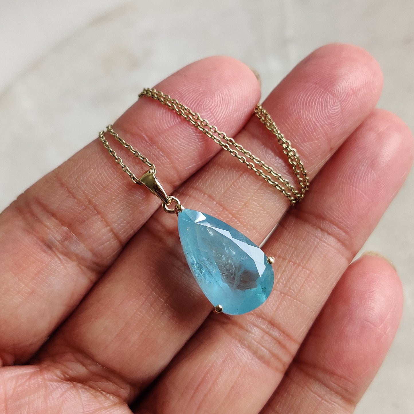 Natural Aquamarine Pendant, 14K Solid Yellow Gold Aquamarine Pendant, March Birthstone, Prong Pendent, Aquamarine Jewelry, Christmas Present