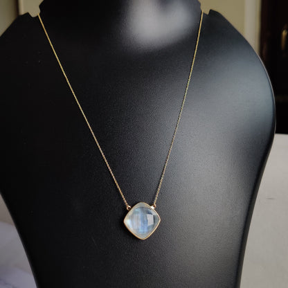 Colgante de oro de 14 quilates con perla y cristal, collar con bisel de perla natural, collar con colgante de oro amarillo macizo de 14 quilates, piedra natal de junio, regalo de Navidad