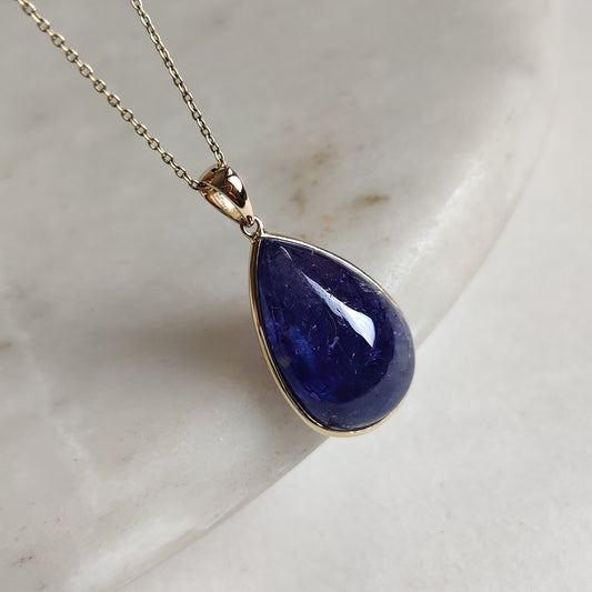 Natural Tanzanite Pendant, 14K Solid Gold Tanzanite Pendant, Yellow Gold Bezel Pendant, Tanzanite Jewelry, December Birthstone