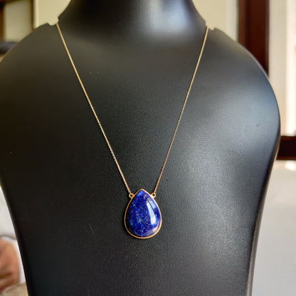 Natural Lapis Lazuli Pendant, 14K Yellow Gold Lapis Lazuli Pendant, Solid Gold Lapis Bezel Pendant, September Birthstone, Christmas Gift