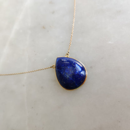 Natural Lapis Lazuli Pendant, 14K Yellow Gold Lapis Lazuli Pendant, Solid Gold Lapis Bezel Pendant, September Birthstone, Christmas Gift