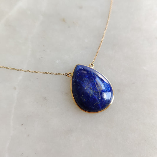 Natural Lapis Lazuli Pendant, 14K Yellow Gold Lapis Lazuli Pendant, Solid Gold Lapis Bezel Pendant, September Birthstone, Christmas Gift