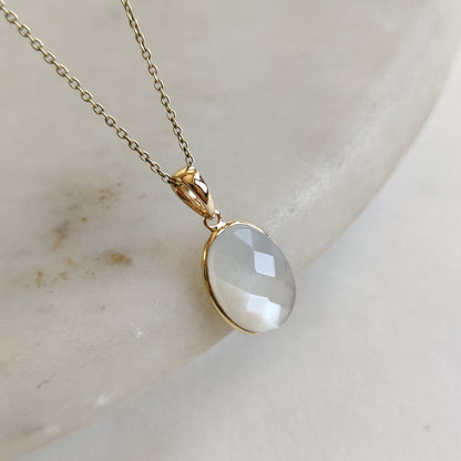 Natural White Moonstone Pendant, 14K Solid Yellow Gold Moonstone Pendant, Bezel Pendant, June Birthstone, Christmas Gift, Moonstone Jewelry