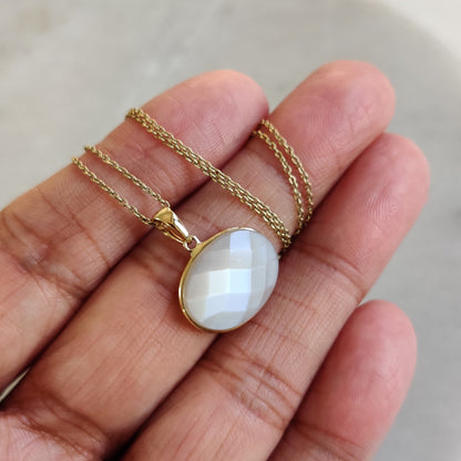 Natural White Moonstone Pendant, 14K Solid Yellow Gold White Moonstone Pendant, Bezel Pendant, June Birthstone, White Moonstone Jewelry