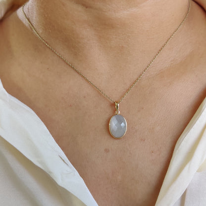 Natural White Moonstone Pendant, 14K Solid Yellow Gold Moonstone Pendant, Bezel Pendant, June Birthstone, Christmas Gift, Moonstone Jewelry