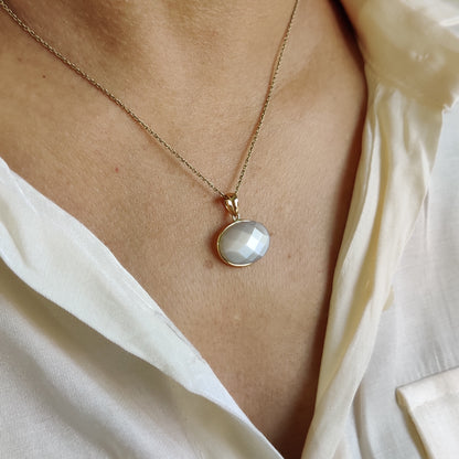 Natural White Moonstone Pendant, 14K Solid Yellow Gold White Moonstone Pendant, Bezel Pendant, June Birthstone, White Moonstone Jewelry