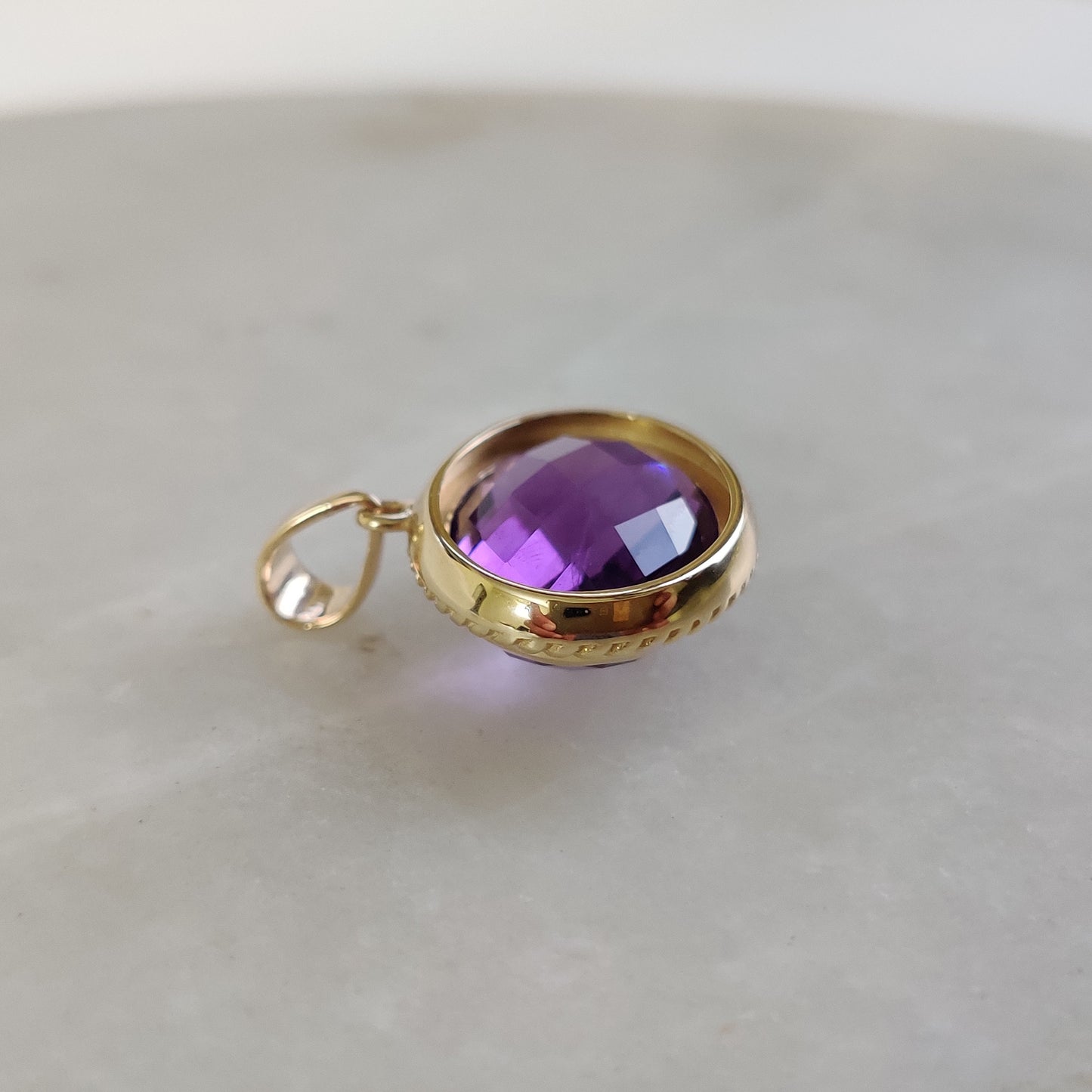 Natural Purple Amethyst Pendant, 14K Solid Gold Purple Amethyst Pendant, Solid Gold Bezel Pendant, February Birthstone, Christmas Gift