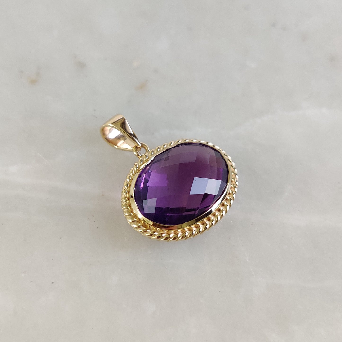 Natural Purple Amethyst Pendant, 14K Solid Gold Purple Amethyst Pendant, Solid Gold Bezel Pendant, February Birthstone, Christmas Gift