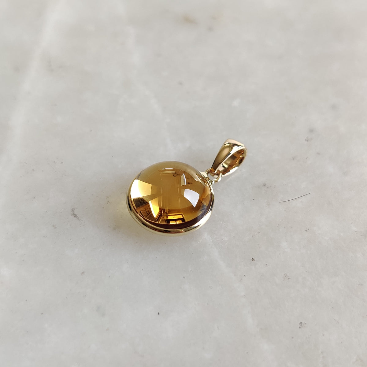 14K Solid Gold Round Natural Citrine Pendant, November Birthstone Jewelry
