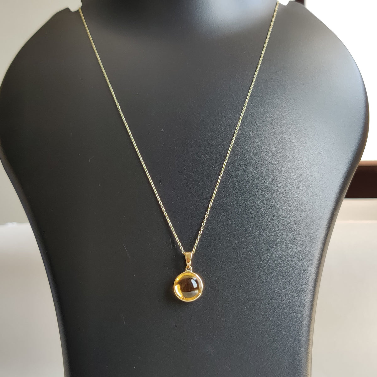 14K Solid Gold Round Natural Citrine Pendant, November Birthstone Jewelry