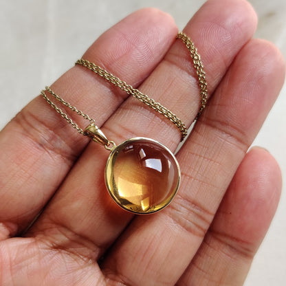 Natural Citrine Pendant, 14K Solid Yellow Gold Citrine Pendant, Round Bezel Pendant, November Birthstone, Christmas Gift, Citrine Jewelry