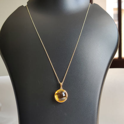 Natural Citrine Pendant, 14K Solid Yellow Gold Citrine Pendant, Round Bezel Pendant, November Birthstone, Christmas Gift, Citrine Jewelry