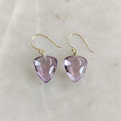 14K Gold Pink Amethyst Drill Earrings, Natural Amethyst Drop Earrings, 14K Solid Yellow Gold Earring, February Birthstone, Drill Earring