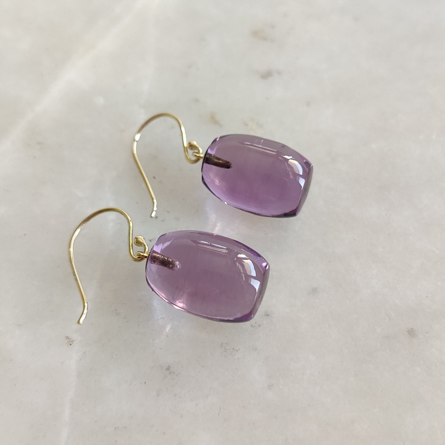 14K Gold Purple Amethyst Earrings, Natural Amethyst Drill Earrings, 14K Solid Yellow Gold Earring, February Birthstone, Drill Earring