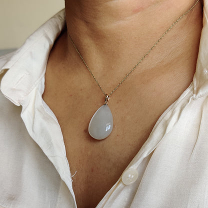 Natural White Moonstone Pendant, 14K Solid Yellow Gold Moonstone Pendant, June Birthstone, White Moonstone Jewelry, Christmas Present