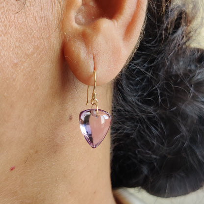 14K Gold Pink Amethyst Drill Earrings, Natural Amethyst Drop Earrings, 14K Solid Yellow Gold Earring, February Birthstone, Drill Earring