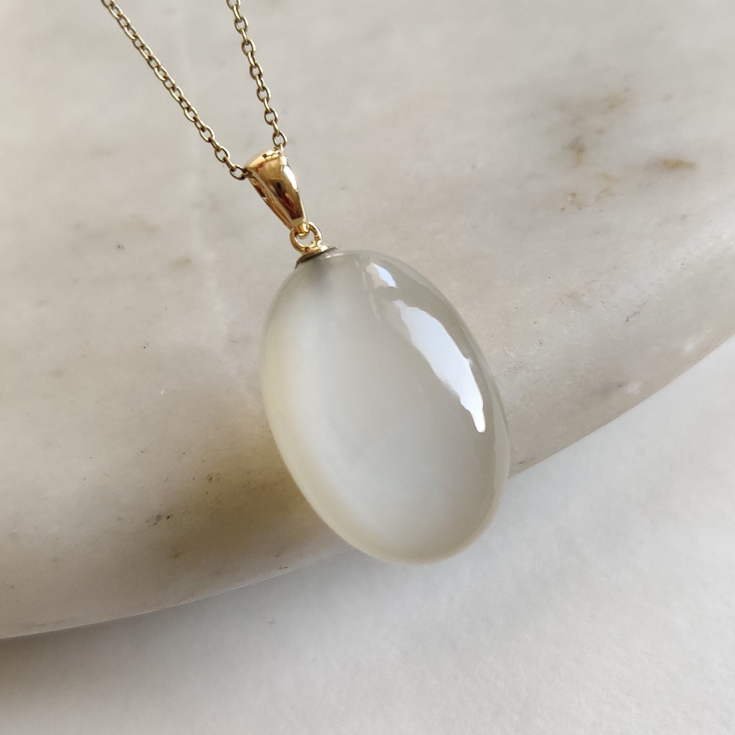 Natural White Moonstone Pendant, 14K Solid Yellow Gold White Moonstone Pendant, June Birthstone Pendant, Christmas Gift, Moonstone Jewelry