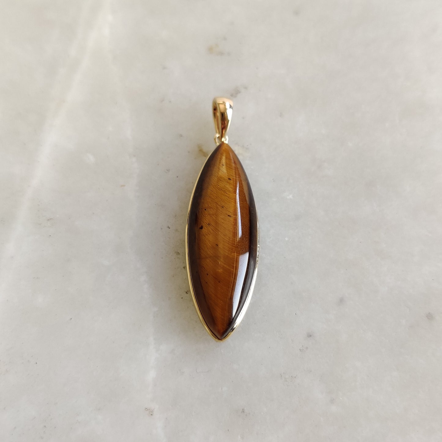 Natural Tiger Eye Pendant, 14K Solid Gold Tiger Eye Pendant, Solid Gold Bezel Pendant, June Birthstone, Christmas Gift, Tiger Eye Jewelry