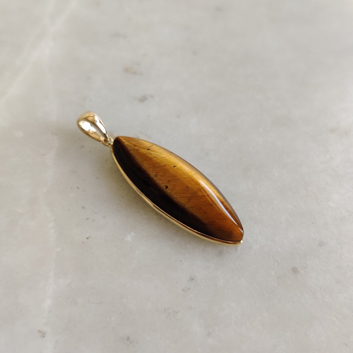 Natural Tiger Eye Pendant, 14K Solid Gold Tiger Eye Pendant, Solid Gold Bezel Pendant, June Birthstone, Christmas Gift, Tiger Eye Jewelry