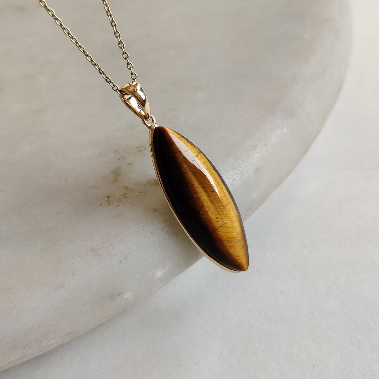 Natural Tiger Eye Pendant, 14K Solid Gold Tiger Eye Pendant, Solid Gold Bezel Pendant, June Birthstone, Christmas Gift, Tiger Eye Jewelry